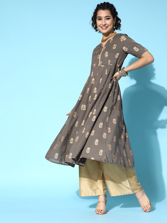 Moda Rapido Women Pure Cotton Ethnic Motifs Printed Gotta Patti Kurta