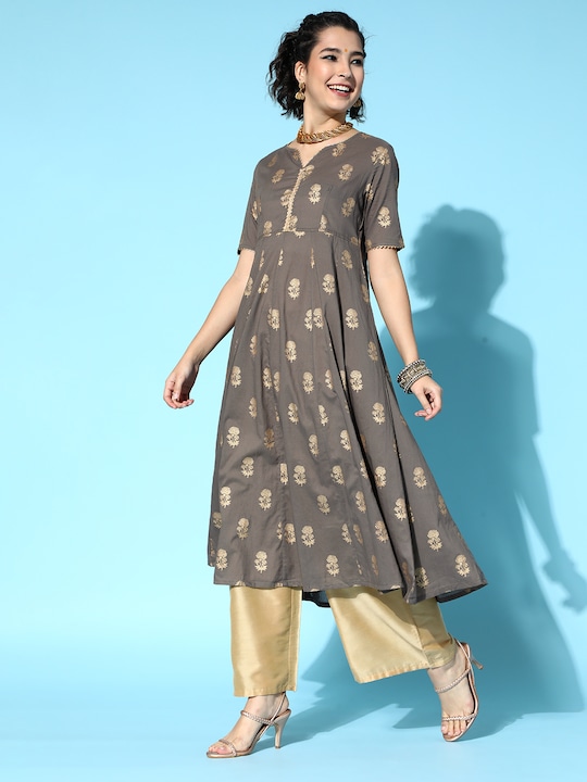 Moda Rapido Women Pure Cotton Ethnic Motifs Printed Gotta Patti Kurta