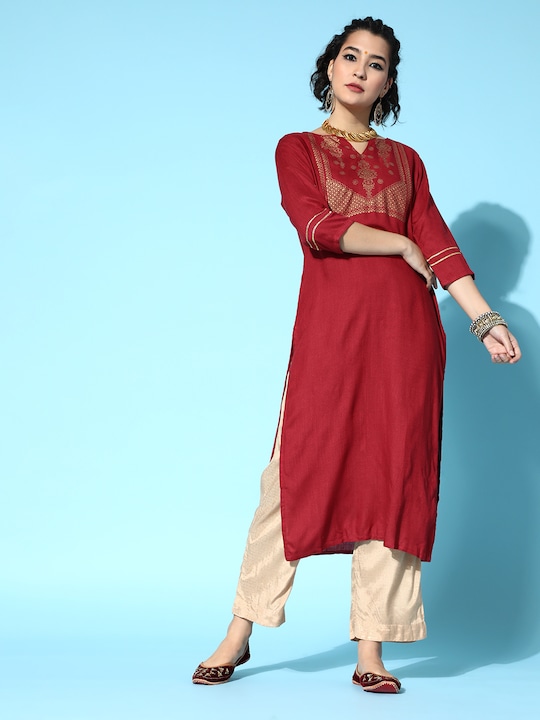 Moda Rapido Women Ethnic Motifs Yoke Design Straight Kurta