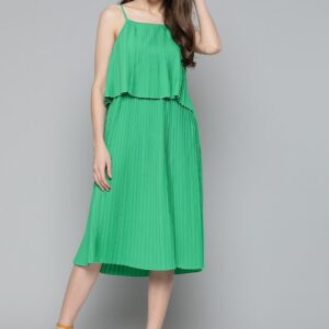 HERE&NOW Women Solid Acordian Pleats A-Line Dress