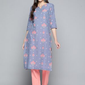 HERE&NOW Women Printed Pure Cotton Straight Kurta