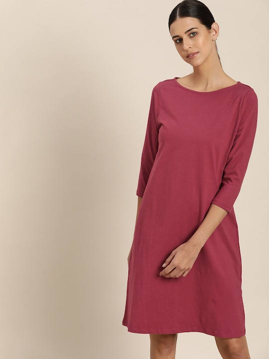 ether Women Maroon Solid T-Shirt Dress