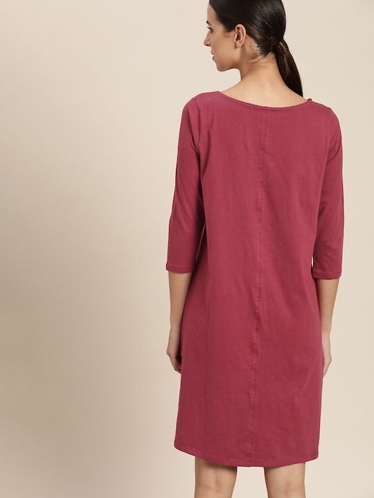 ether Women Maroon Solid T-Shirt Dress