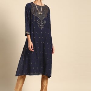 Anouk Women Geometric Printed Indigo Kurta