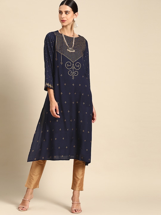 Anouk Women Geometric Printed Indigo Kurta