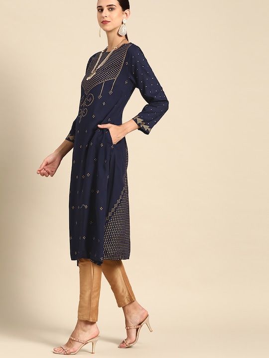 Anouk Women Geometric Printed Indigo Kurta