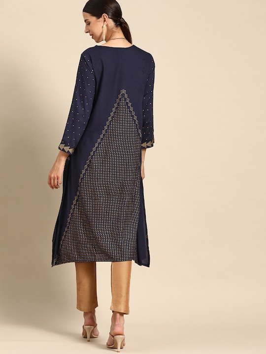 Anouk Women Geometric Printed Indigo Kurta