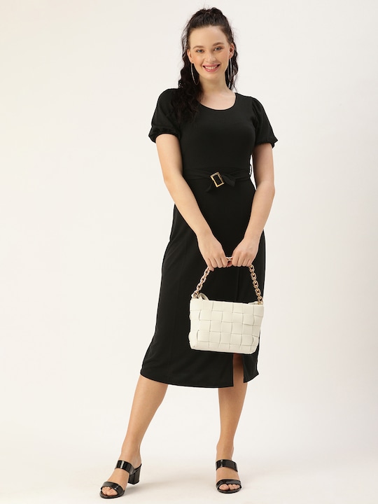 DressBerry Women Black Sheath Midi Dress