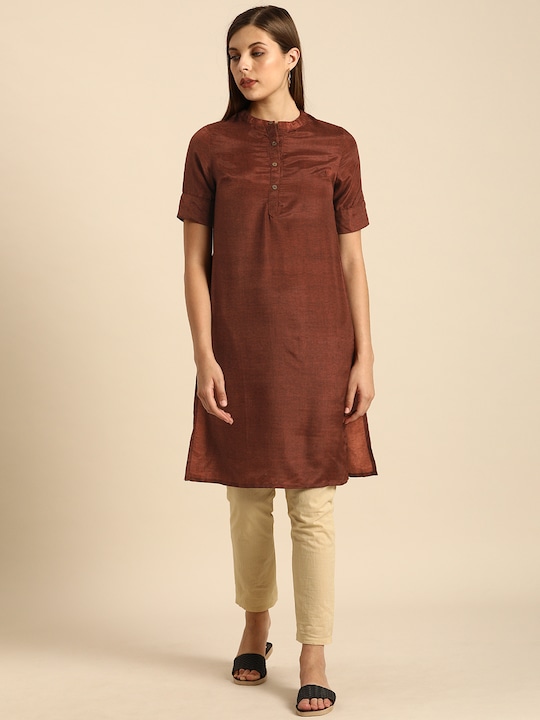 Anouk Women Rust Solid Kurta