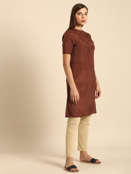 Anouk Women Rust Solid Kurta