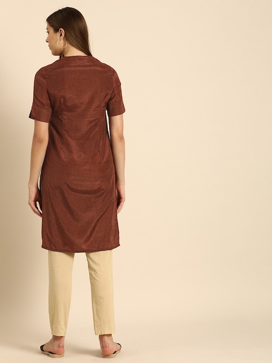 Anouk Women Rust Solid Kurta