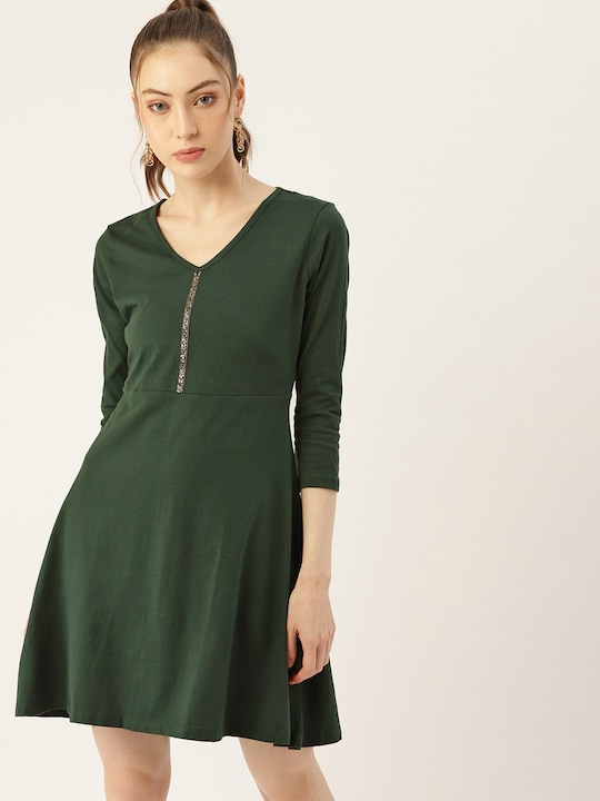 DressBerry Solid A-Line Dress with Embellished Detail