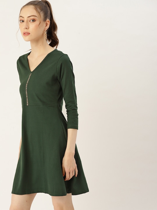 DressBerry Solid A-Line Dress with Embellished Detail