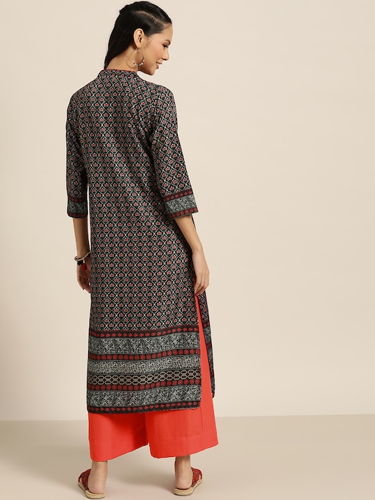 Sangria Women Ethnic Motifs Printed Kurta with Solid Palazzos