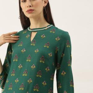 all about you Women Floral Printed Keyhole Neck Floral Kurta