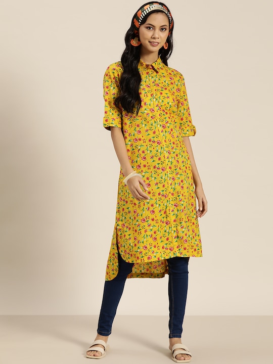 Sangria Women Pure Cotton Floral Printed Kurta