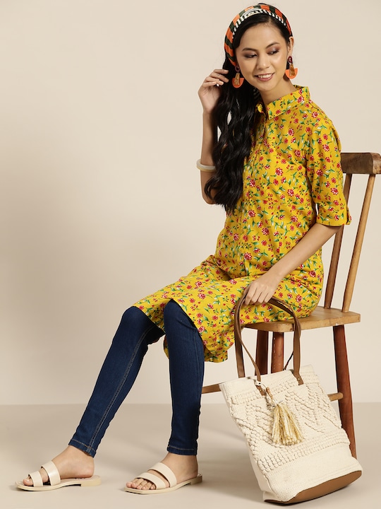 Sangria Women Pure Cotton Floral Printed Kurta