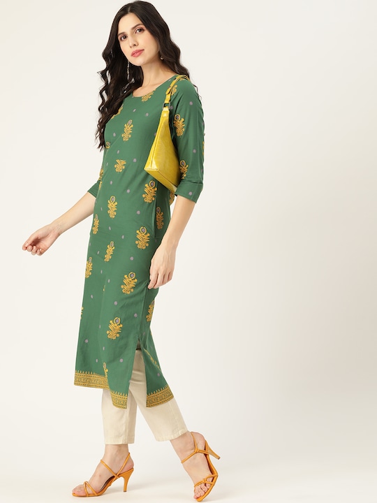 Moda Rapido Women Pure Cotton Ethnic Motifs Print Straight Kurta