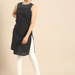 Anouk Women Checked Round Neck Kurta