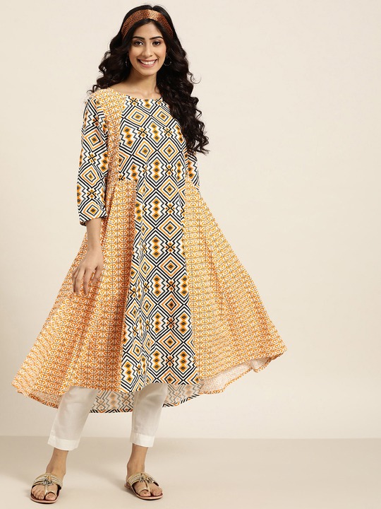 Sangria Women Geometric Printed A-Line Kurta