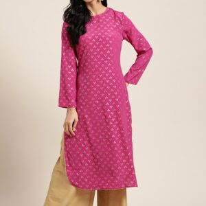 Sangria Women Ethnic Motifs Printed Gotta Patti Straight Kurta