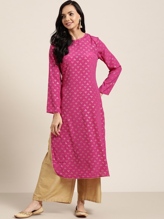 Sangria Women Ethnic Motifs Printed Gotta Patti Straight Kurta