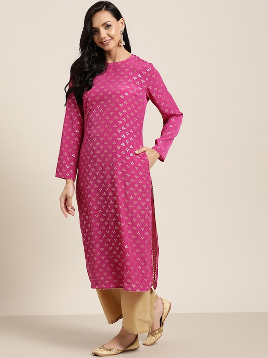 Sangria Women Ethnic Motifs Printed Gotta Patti Straight Kurta