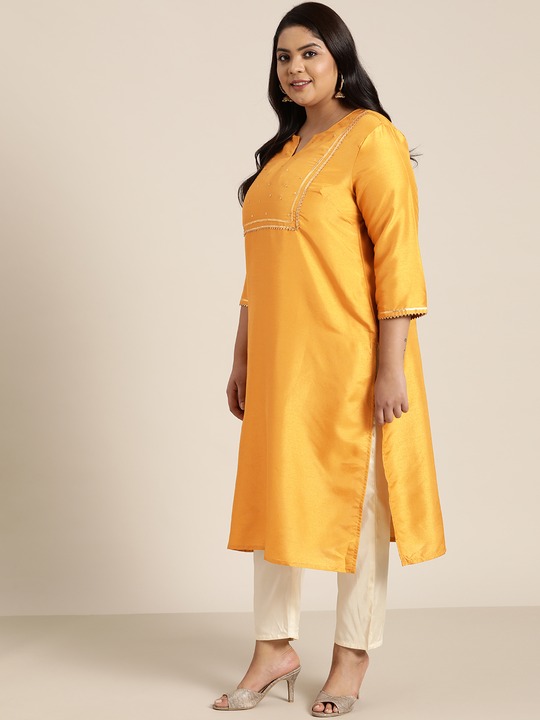 Sztori Plus Size Women Geometric Yoke Design Gotta Patti Kurta