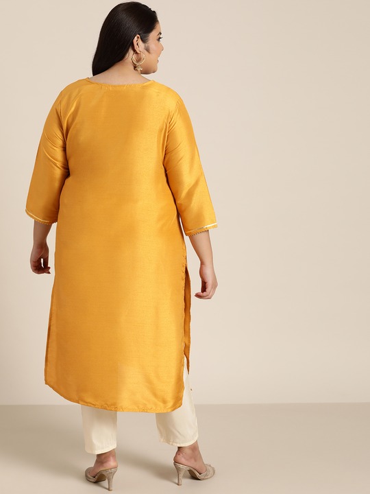 Sztori Plus Size Women Geometric Yoke Design Gotta Patti Kurta