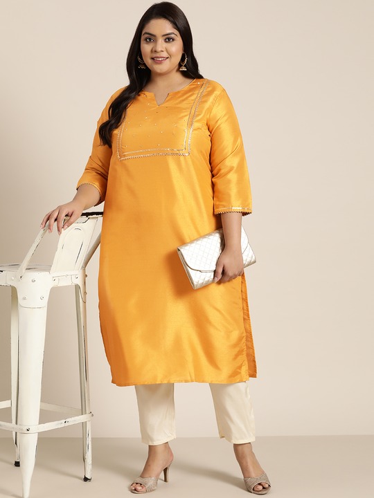 Sztori Plus Size Women Geometric Yoke Design Gotta Patti Kurta