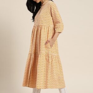 Sangria Women Pure Cotton Printed Tiered Anarkali Kurta