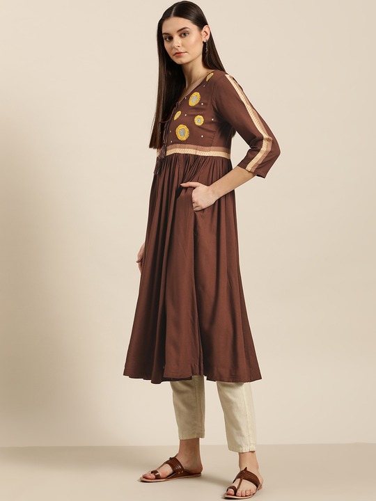 Sangria Women Yoke Design A-Line Kurta