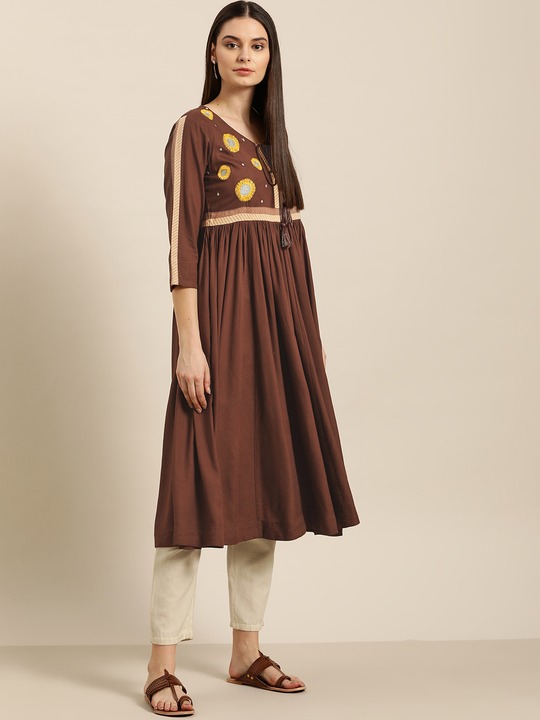 Sangria Women Yoke Design A-Line Kurta