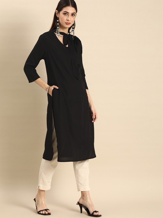 Anouk Women Solid Flared Sleeves Kurta