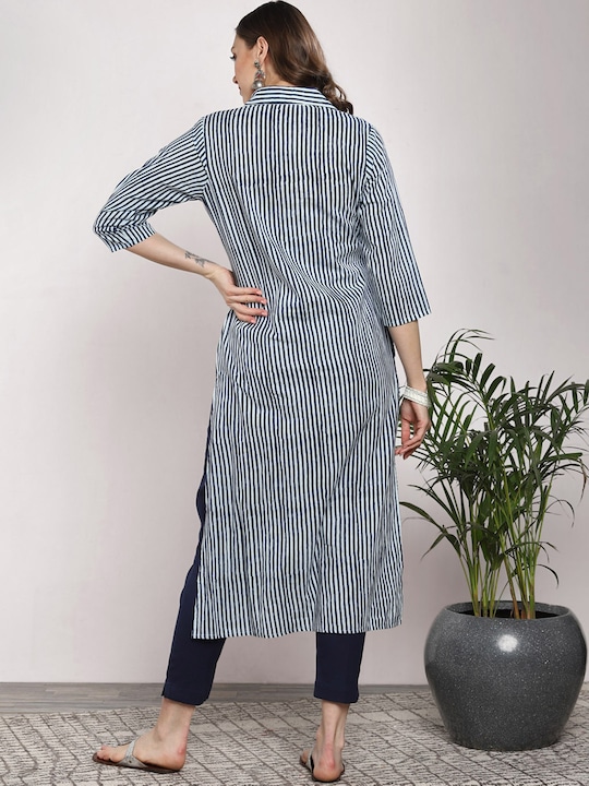 Sangria Women Pure Cotton Striped Straight Kurta