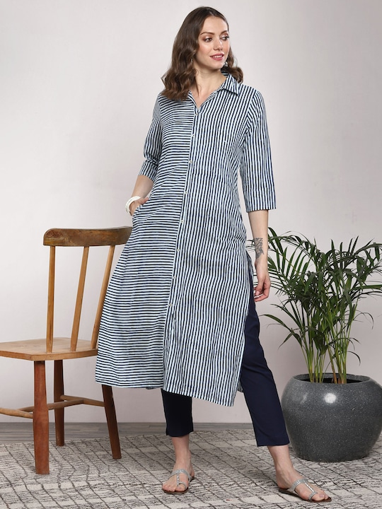 Sangria Women Pure Cotton Striped Straight Kurta