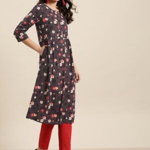 Sangria Women Pure Cotton Floral Printed A-Line Kurta