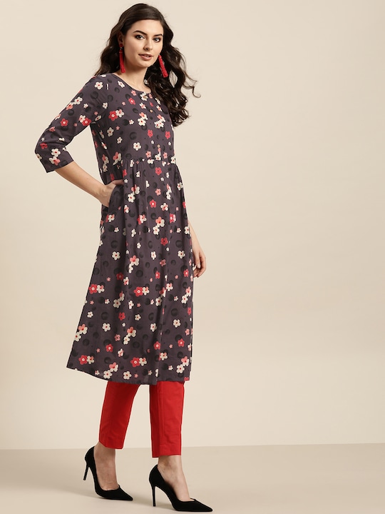 Sangria Women Pure Cotton Floral Printed A-Line Kurta