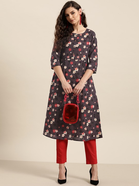 Sangria Women Pure Cotton Floral Printed A-Line Kurta