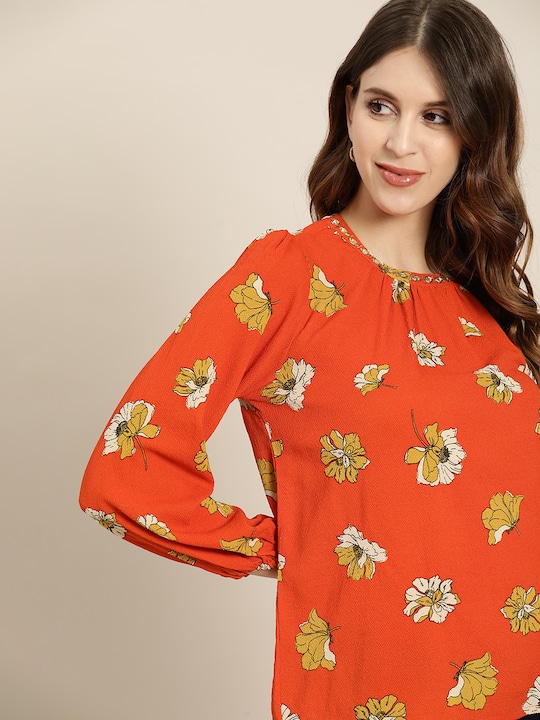 all about you Floral Print Puff Sleeve Regular Top