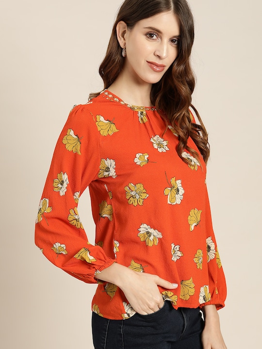 all about you Floral Print Puff Sleeve Regular Top