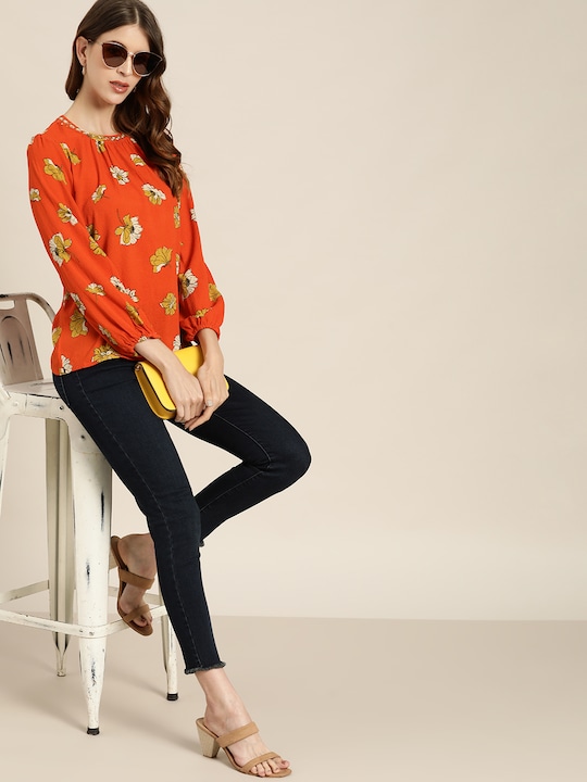 all about you Floral Print Puff Sleeve Regular Top