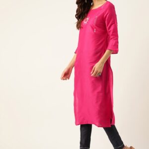 all about you Women Yoke Design Bell Sleeves Thread Work Kurta