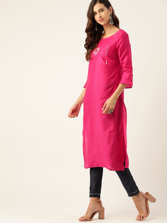 all about you Women Yoke Design Bell Sleeves Thread Work Kurta