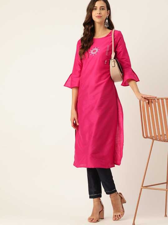 all about you Women Yoke Design Bell Sleeves Thread Work Kurta