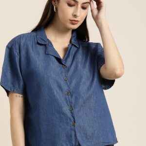 all about you Women Opaque Solid Casual Chambray Shirt