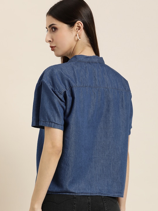 all about you Women Opaque Solid Casual Chambray Shirt