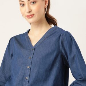 DressBerry Solid Chambray Pure Cotton Top