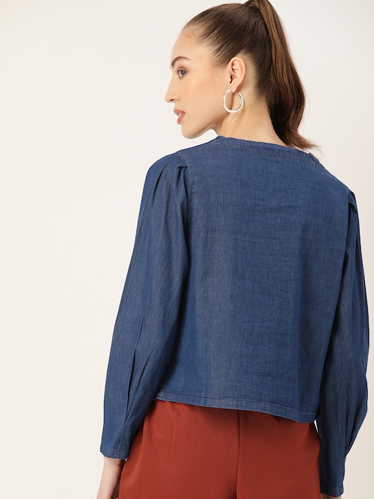 DressBerry Solid Chambray Pure Cotton Top