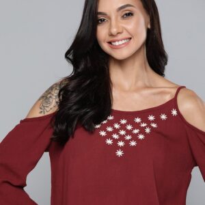 Mast & Harbour Floral Embroidered Cold-Shoulder Top